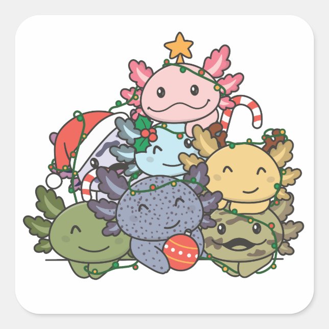 Axolotl Christmas Tree Funny Animal Christmas Quadratischer Aufkleber (Vorderseite)