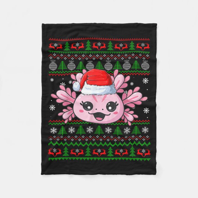 Axolotl Christmas Ugly Sweater Santa Axolotl Head  Fleecedecke (Vorderseite)