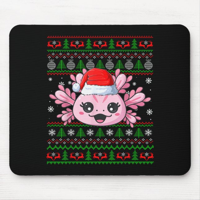 Axolotl Christmas Ugly Sweater Santa Axolotl Head  Mousepad (Vorne)