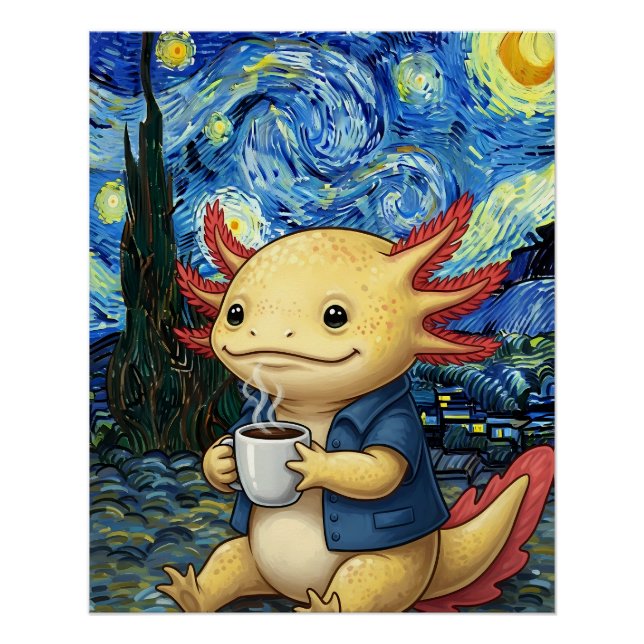 Axolotl Coffee Starry Night Dream Poster (Vorderseite)