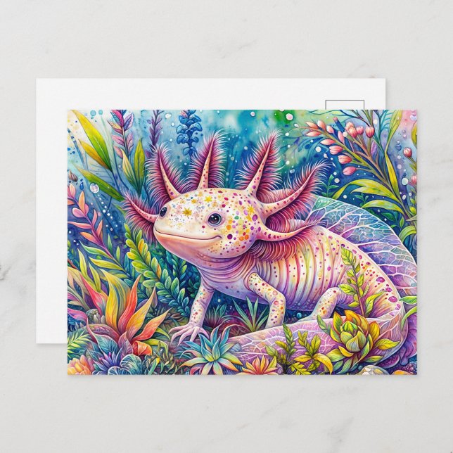Axolotl Colorful Botanic Postkarte (Vorne/Hinten)