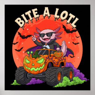 Axolotl Dracula Halloween Pumpkin Monster Truck Poster