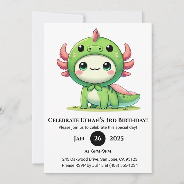 Axolotl Dragon Anzug Birthday Einladung (Vorderseite)