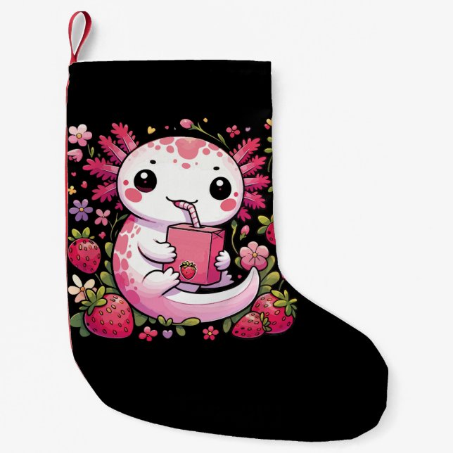 Axolotl Drink Japanese Strawberry Milk Kleiner Weihnachtsstrumpf (Vorderseite)