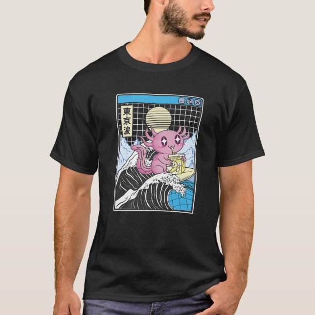 Axolotl Drinking Banana Milk Kanagawa Wave Anime V T-Shirt (Vorderseite)