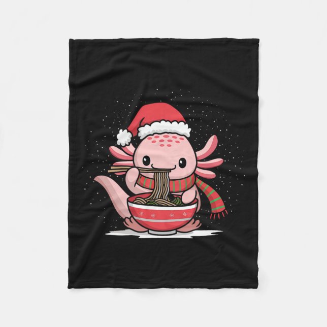 Axolotl Eating Ramen Christmas Pajama Tier Japan Fleecedecke (Vorderseite)