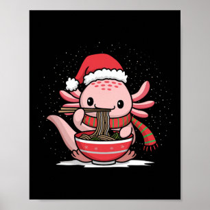Axolotl Eating Ramen Christmas Pajama Tier Japan Poster