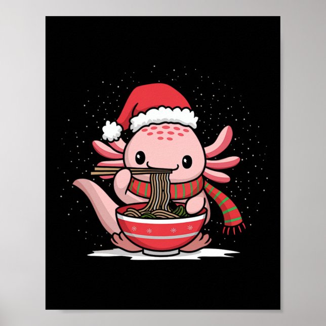 Axolotl Eating Ramen Christmas Pajama Tier Japan Poster (Vorne)