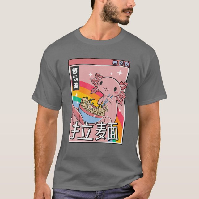 Axolotl Eating Ramen Japan Style 80er Otaku Vaporw T-Shirt (Vorderseite)