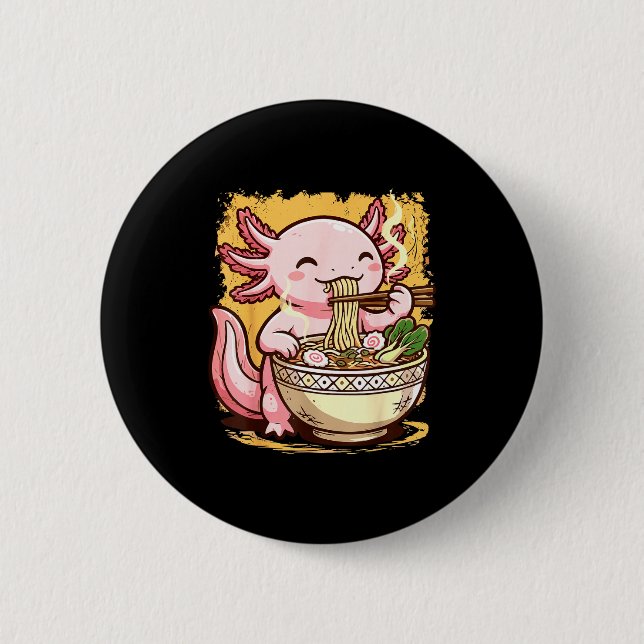 Axolotl Eating Ramen Noodles  Button (Vorderseite)