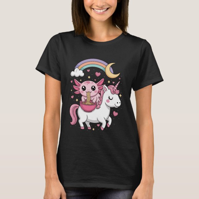 Axolotl Eating Ramen Noodles Cute Kawaii Kids Teen T-Shirt (Vorderseite)