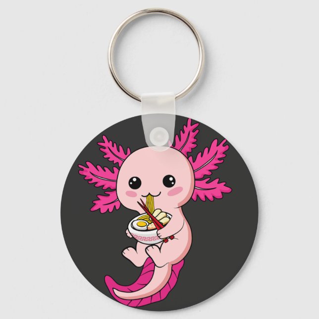 Axolotl Eating Ramen Noodles Kawaii Anime Button Schlüsselanhänger (Vorderseite)
