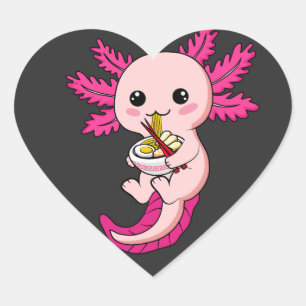 Axolotl Eating Ramen Noodles Kawaii Anime Herz-Aufkleber