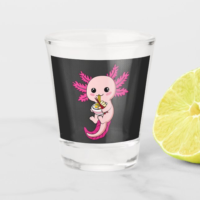 Axolotl Eating Ramen Noodles Kawaii Anime Schnapsglas (Vorderseite)