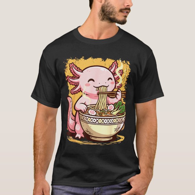 Axolotl Eating Ramen Noodles  T-Shirt (Vorderseite)