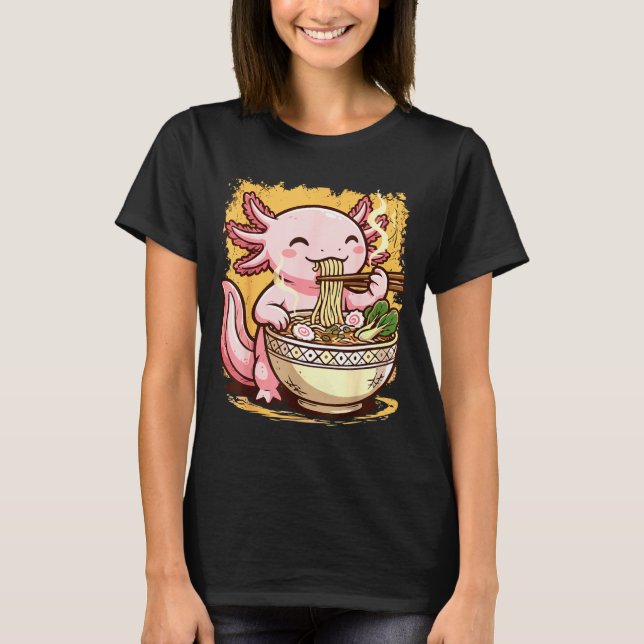 Axolotl Eating Ramen Noodles  T-Shirt (Vorderseite)