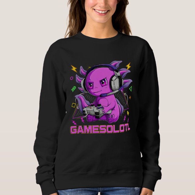 Axolotl Fish Playing Video Game White Axolotl Liza Sweatshirt (Vorderseite)