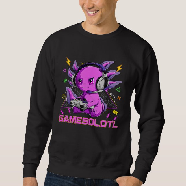Axolotl Fish Playing Video Game White Axolotl Liza Sweatshirt (Vorderseite)