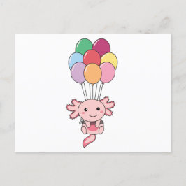 Axolotl fliegt mit farbenfrohen Balloons auf. Postkarte