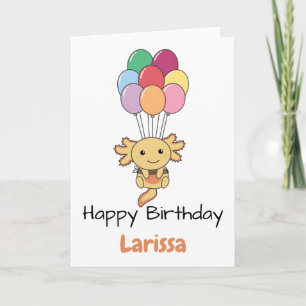Axolotl fliegt mit farbenfroher Balloonkarte. Karte