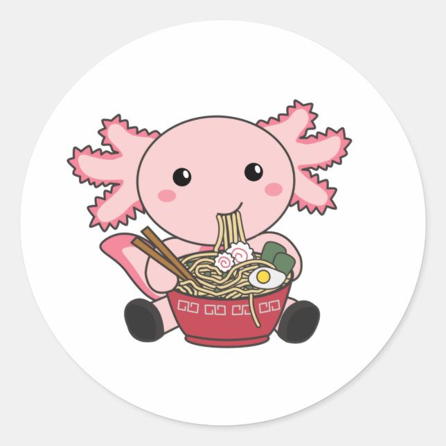 Axolotl Food Ramen Japanese Food Kawaii Animals Cl Runder Aufkleber (Vorderseite)