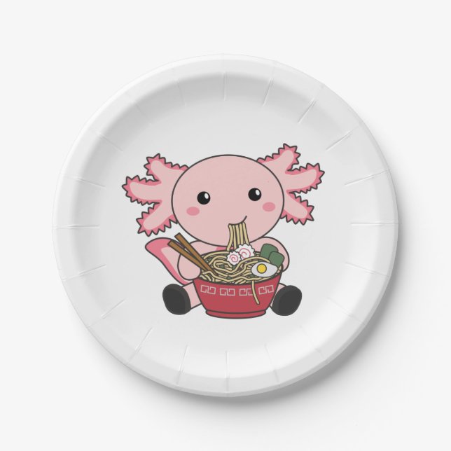 Axolotl Food Ramen Japanese Food Kawaii Animals Po Pappteller (Vorderseite)