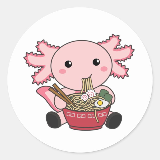 Axolotl Food Ramen Japanese Food Kawaii Animals Po Runder Aufkleber (Vorderseite)