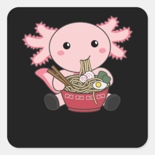 Axolotl Food Ramen Japanisch Food Kawaii Tiere Quadratischer Aufkleber