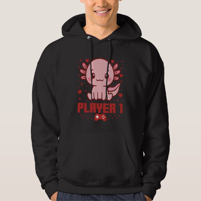 Axolotl Gamer Couple Capybara Retro Pixel Arcade Hoodie (Vorderseite)