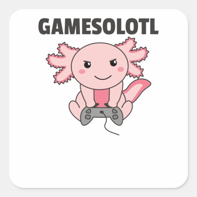 Axolotl Gamesolotl Niedlicher Tiere für Gamer Quadratischer Aufkleber (Vorderseite)