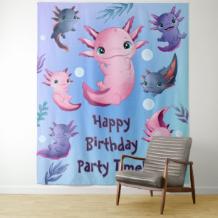 Axolotl-Geburtstagsfeier Hintergrund Foto Banner Wandteppich