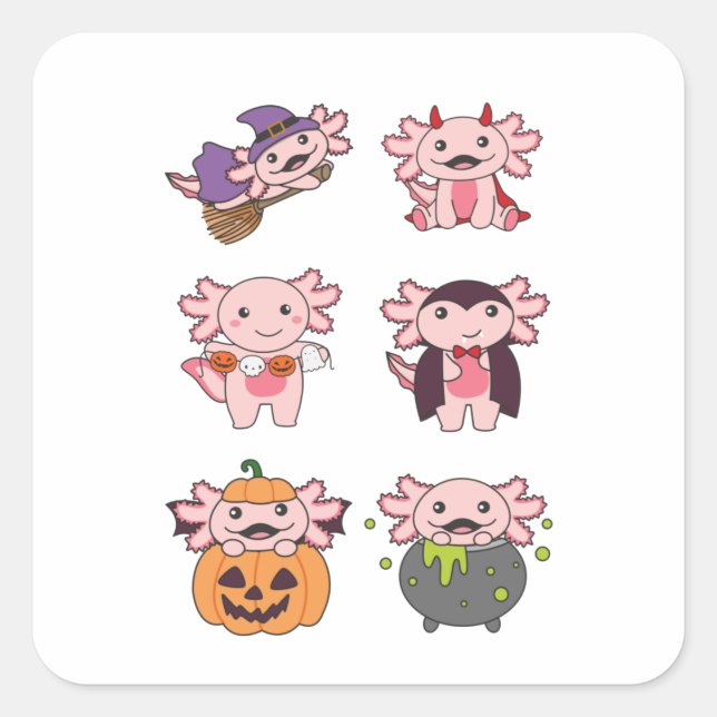 Axolotl Halloween Devil Pumpkin Vampire Costume Quadratischer Aufkleber (Vorderseite)