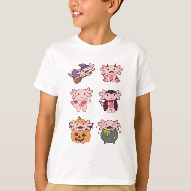 Axolotl Halloween Devil Pumpkin Vampire Costume T-Shirt (Vorderseite)