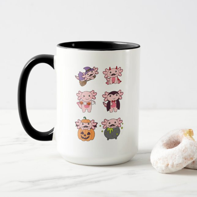 Axolotl Halloween Devil Pumpkin Vampire Costume Tasse (Mit Donut)