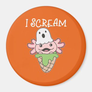 Axolotl Halloween Ghost I Scream Ice Puff Magnet