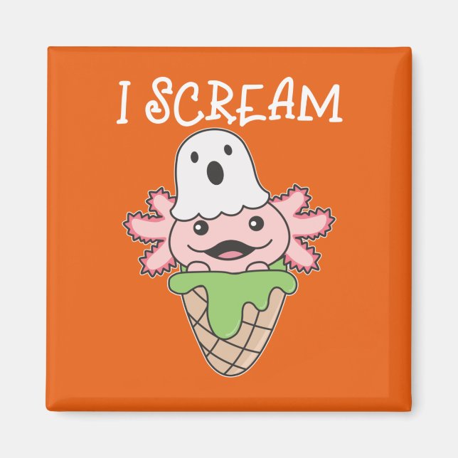 Axolotl Halloween Ghost I Scream Ice Puff Magnet (Vorne)