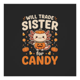 Axolotl Halloween Süßigkeiten Tausch Vektor Design Poster