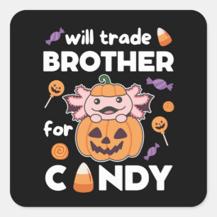 Axolotl Halloween Trade Brother For Candy Quadratischer Aufkleber