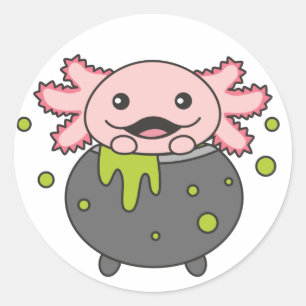 Axolotl Happy Halloween Cauldron Bat Classic Runde Runder Aufkleber