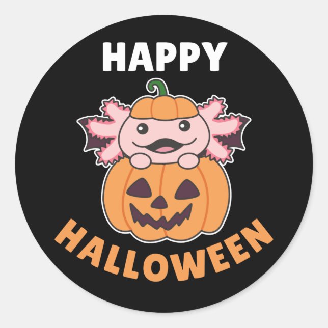 Axolotl Happy Halloween Pumpkin Bat Kostümklasse Runder Aufkleber (Vorderseite)