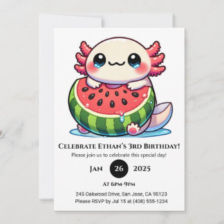 Axolotl im Wassermelonen-Float Geburtstag Einladung