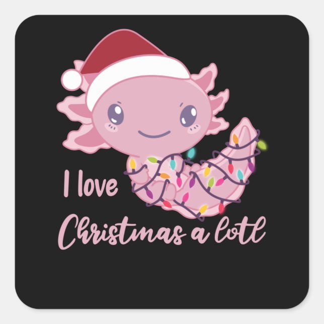 Axolotl in Fairy Lights Funny Animal Christmas Quadratischer Aufkleber (Vorderseite)