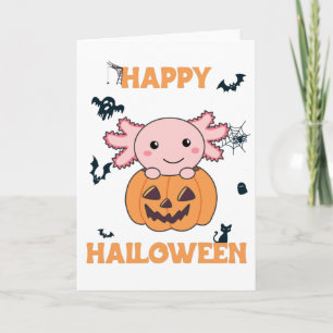 Axolotl In Pumpkin Sweet Axolotls Happy Halloween Karte