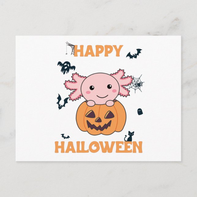 Axolotl In Pumpkin Sweet Axolotls Happy Halloween Postkarte (Vorderseite)