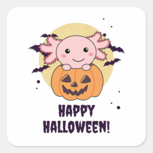 Axolotl In Pumpkin Sweet Axolotls Happy Halloween Quadratischer Aufkleber