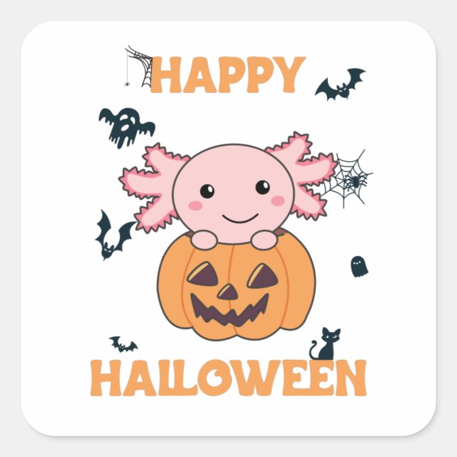 Axolotl In Pumpkin Sweet Axolotls Happy Halloween Quadratischer Aufkleber (Vorderseite)