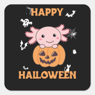 Axolotl In Pumpkin Sweet Axolotls Happy Halloween Quadratischer Aufkleber