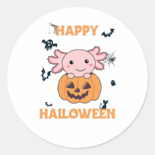 Axolotl In Pumpkin Sweet Axolotls Happy Halloween Runder Aufkleber