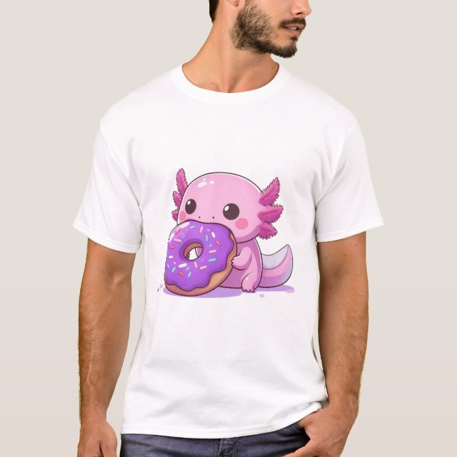 Axolotl isst lila Donuts. T-Shirt (Vorderseite)