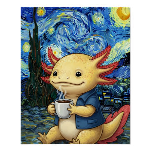Axolotl Kaffee Sternennacht Traum Poster